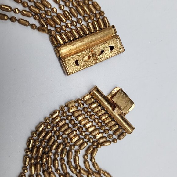Vintage 1930’s Art Deco Brass Dangle Swag Wide Collar Multi Strand Necklace - Picture 6 of 8